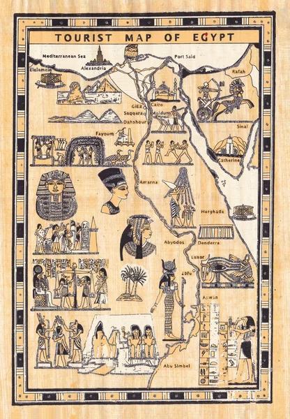 Tourist map of egypt painted on papyrus — Stock Photo, Image