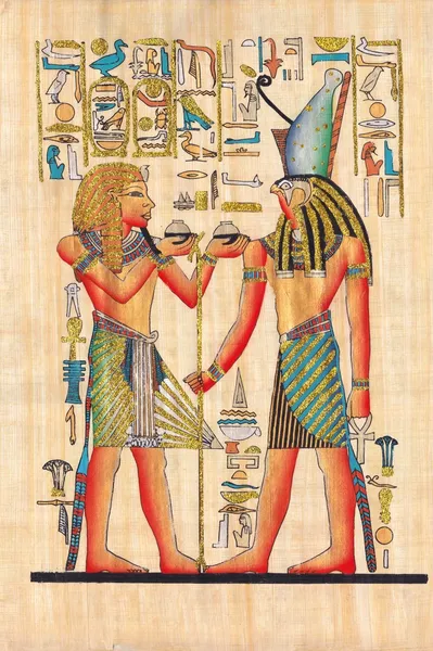 Scène uit hiernamaals ceremonie geschilderd op papyrus Stockafbeelding