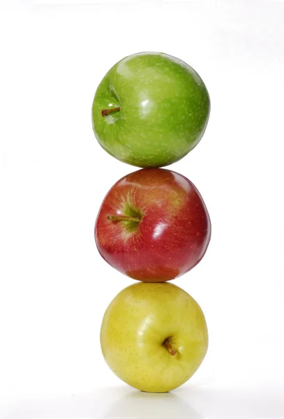 Three colored apples on white background. — Stock Photo, Image