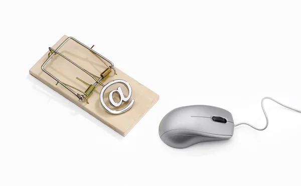 Grey mouse approaching a mousetrap — Stock Photo, Image