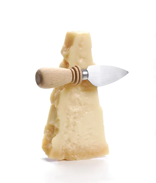 Provokanter Parmesan auf weißem Hintergrund. — Stockfoto