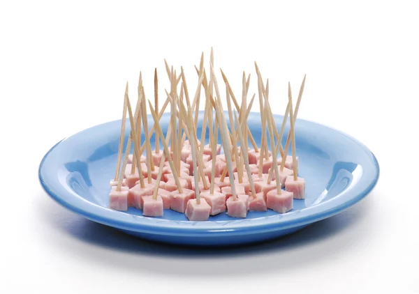 Mini sausages and toothpicks. — Stock Photo, Image