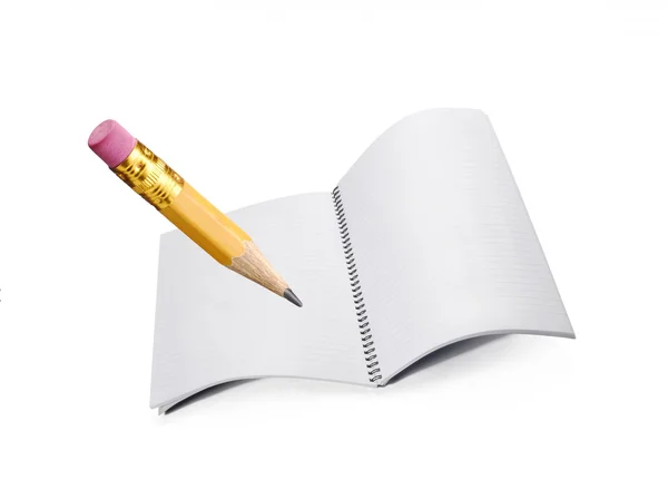 Notebook and yellow pencil on white background. — Stock Photo, Image