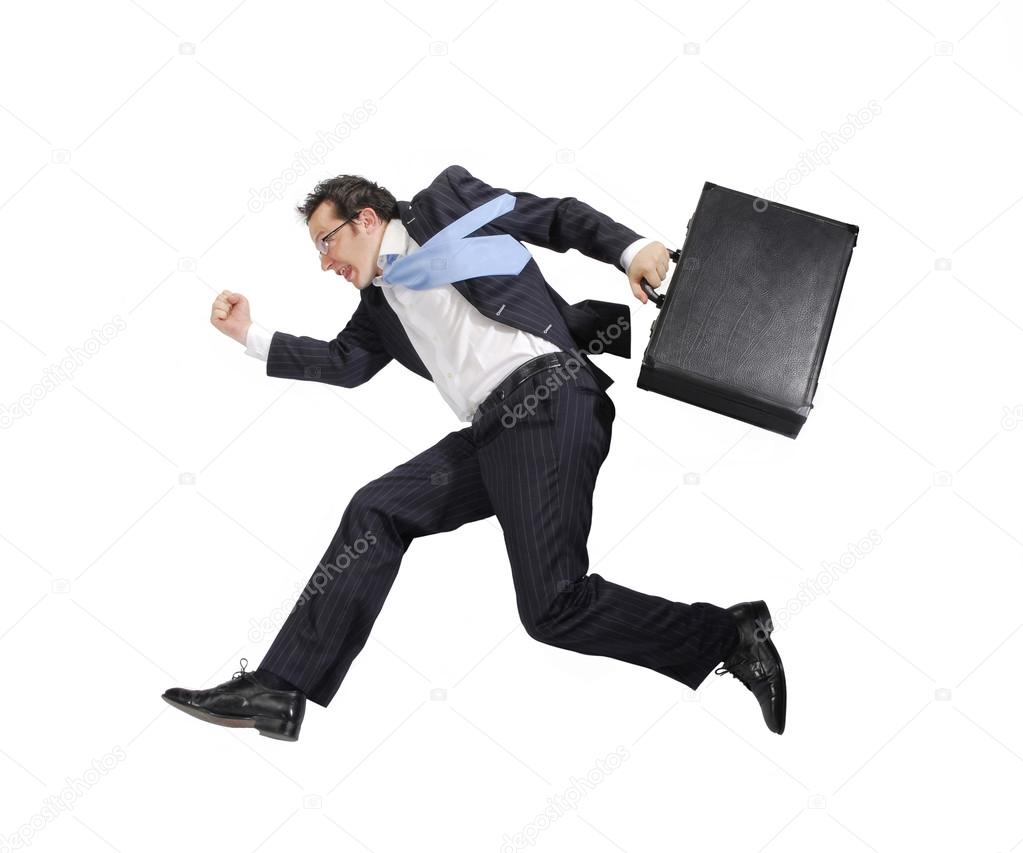 Businessman running on white background.