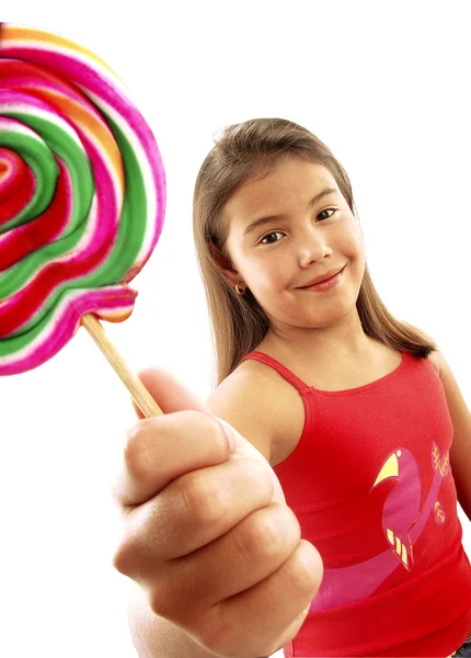 Menina comendo pirulito — Fotografia de Stock