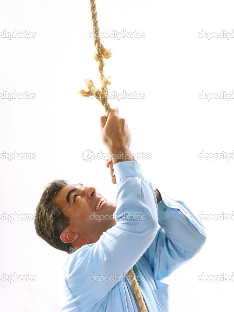 Man climbing a breaking rope.