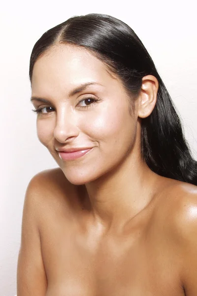 Closeup portrait of young beautiful woman after bath - spa — Stock Photo, Image