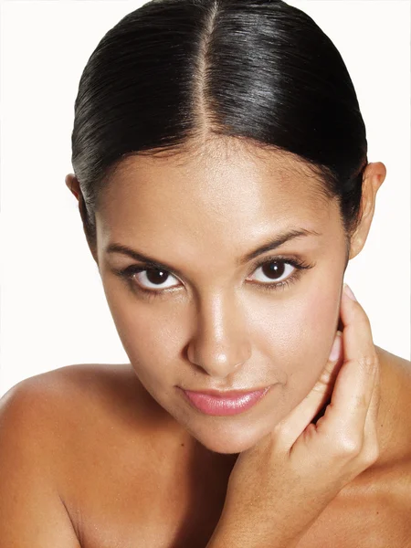 Closeup portrait of young beautiful woman after bath - spa — Stock Photo, Image