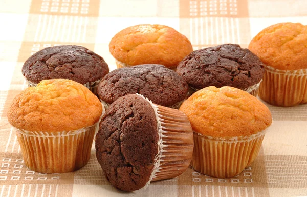 Grupo de mini-bolos de chocolate e baunilha — Fotografia de Stock