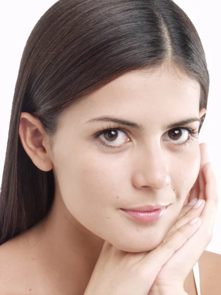 Hermosa joven latina sobre fondo blanco . — Foto de Stock