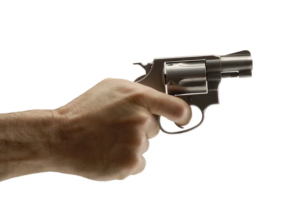 Pointant pistolet sur fond blanc — Photo