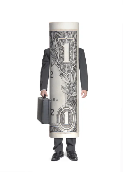 Banconota dollaro uomo d'affari in possesso di una valigia . — Foto Stock