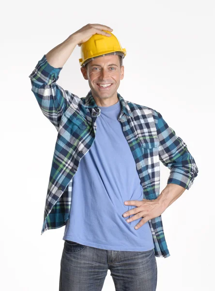 Optimistic construction worker on white background. — Stock Photo, Image