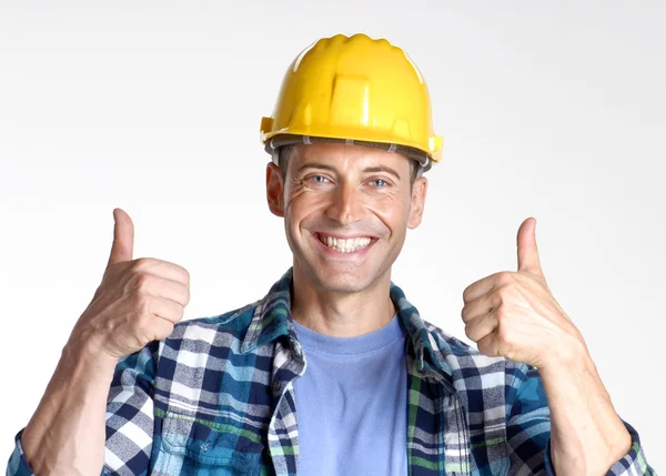 Retrato de trabalhador de construção jovem e feliz — Fotografia de Stock