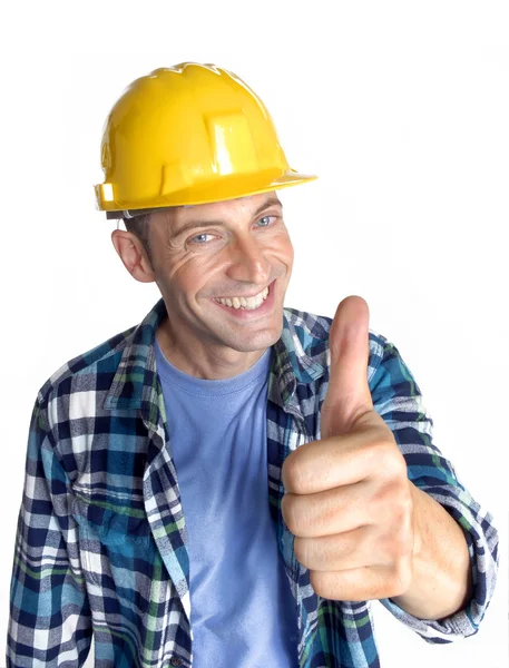 Retrato de trabalhador de construção jovem e feliz — Fotografia de Stock