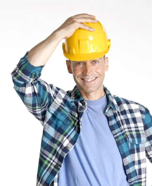 Porträt eines jungen und glücklichen Bauarbeiters Stockfoto