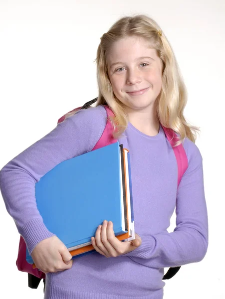 Schoolgirl portrait on white background. Royalty Free Stock Photos