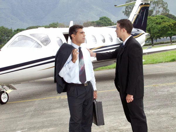 Business working at private jet — Stock Photo, Image