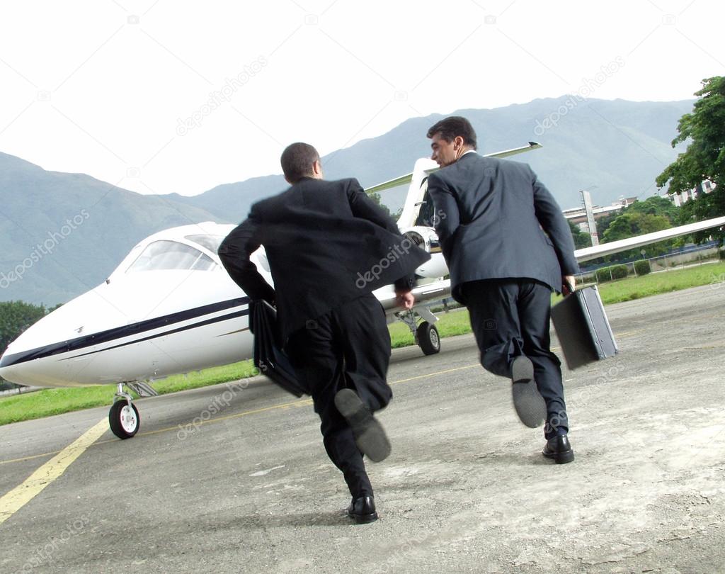 Business escaping to a private jet
