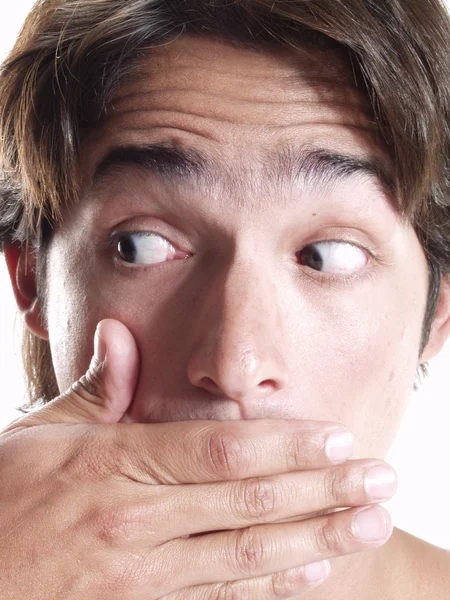 Expressive latin young man portrait on white background. — Stock Photo, Image