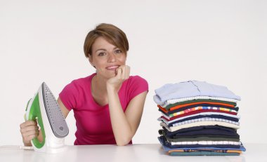 Young woman portrait after ironing. clipart