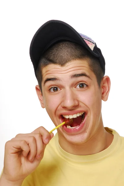 Close up de menino comendo um pirulito . — Fotografia de Stock
