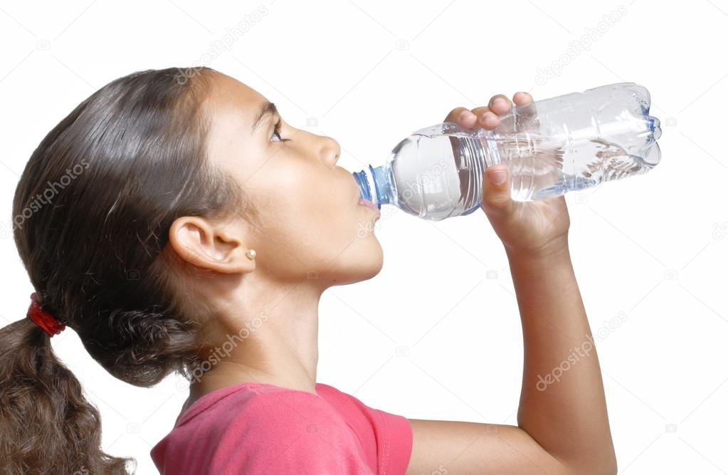 Little girl drinking mineral water bottle. Stock Photo by ©Gustavo_Andrade  15773603