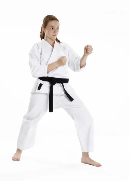 Martial Arts Mädchen portrait.karate Mädchen portrait.martial arts und Karate Kind Portrait. — Stockfoto