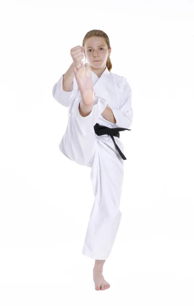 武术女孩 portrait.karate 的女孩 portrait.martial 艺术和空手道小子肖像. — 图库照片