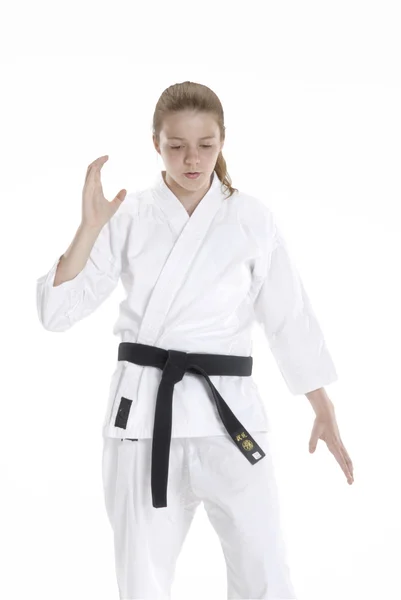 Arti marziali ragazza ritratti.karate ragazza ritratti.Arti marziali e karate bambino ritratto . — Foto Stock