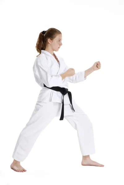 Arti marziali ragazza ritratti.karate ragazza ritratti.Arti marziali e karate bambino ritratto . — Foto Stock