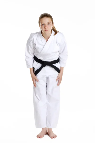 Martial Arts Mädchen portrait.karate Mädchen portrait.martial arts und Karate Kind Portrait. — Stockfoto