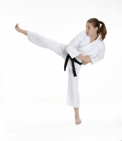 Kampsport tjej portrait.karate tjej portrait.martial konst och karate kid porträtt. — Stockfoto