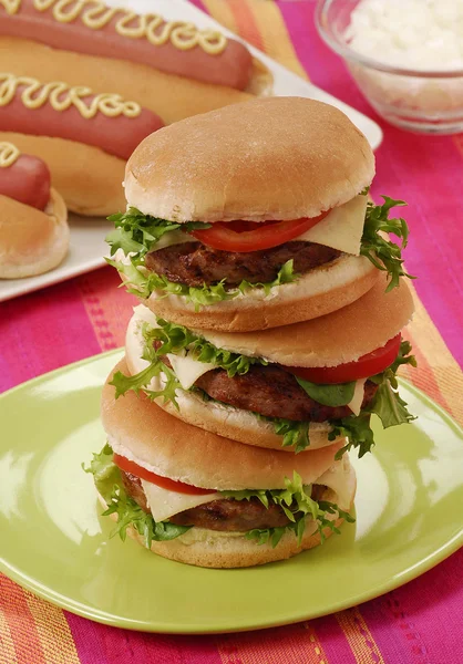 Hamburgers on a table — Stock Photo, Image