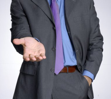 Young businessman with raised hand clipart