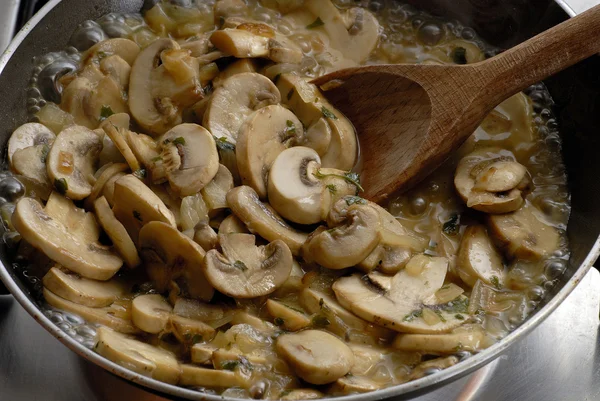 Cooking mushroom on a pan — Stock Photo, Image