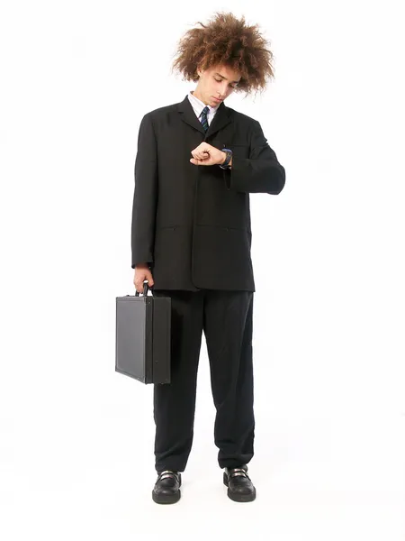 Młody biznesmen afro styl trzyma walizkę — Zdjęcie stockowe