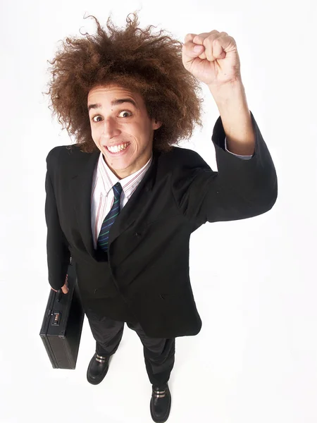 Young businessman afro style holding a suitcase — Stock Photo, Image