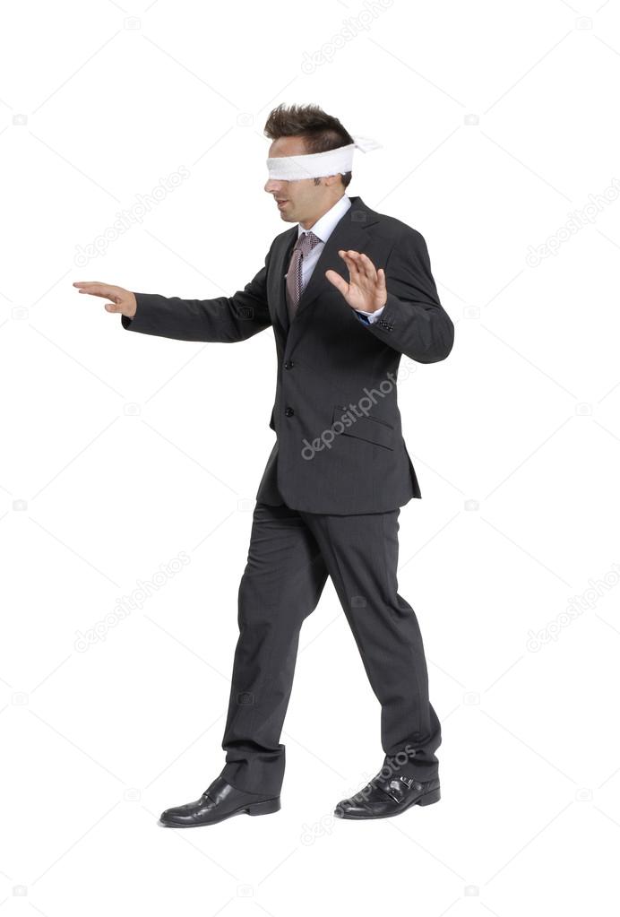 Blindfold businessman on white background