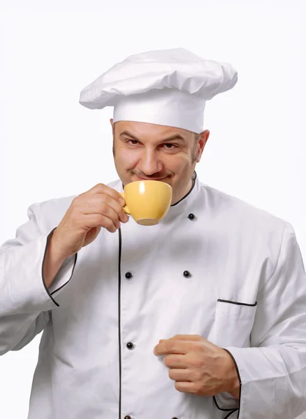Cook drinking coffee — Stock Photo, Image