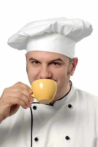 Cook drinking coffee — Stock Photo, Image