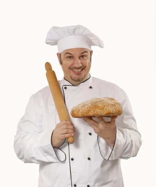 Cucinare tenendo il pane. Chef con pane in mano . — Foto Stock