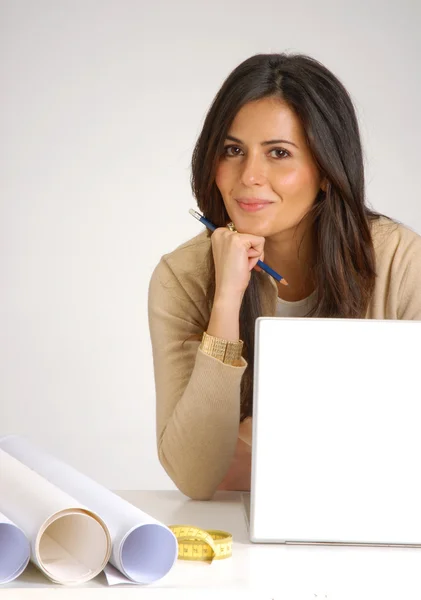 Interior designer and architect woman working on computer. — Stock Photo, Image