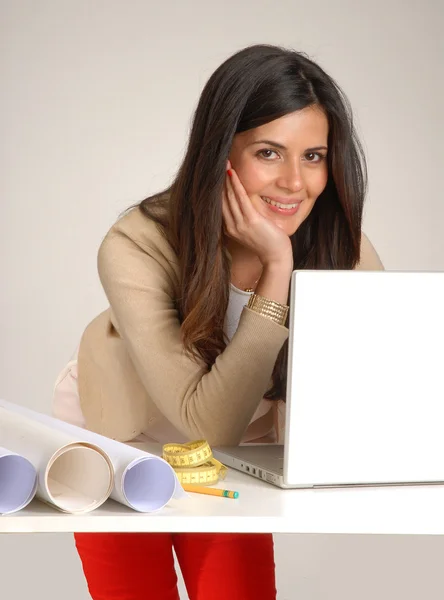 Interior designer and architect woman working on computer. — Stock Photo, Image