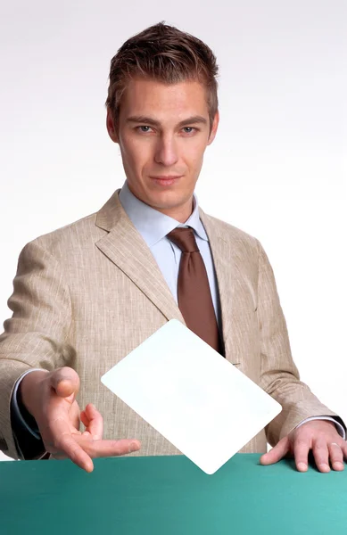 Young businessman agent giving card — Stock Photo, Image