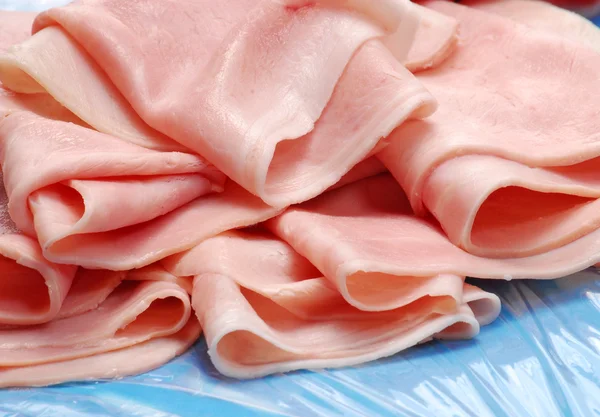 Prosciutto-ham plakjes detail.slices van ham. — Stockfoto