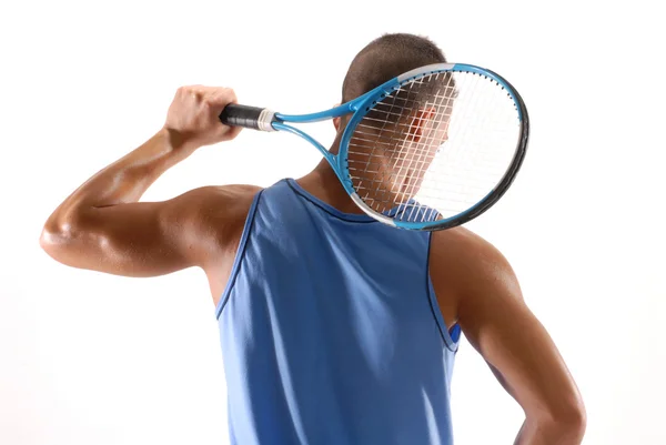 Jugador de tenis viendo sus músculos abdominales . — Foto de Stock