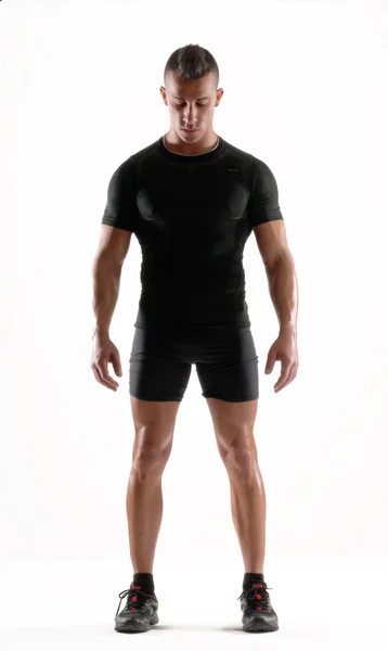 Ritratto atletico fitness uomo su sfondo bianco . — Foto Stock