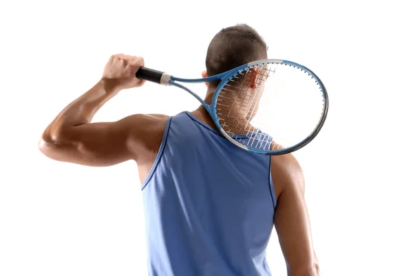 Tennis player watching his abdominal muscles. — Stock Photo, Image