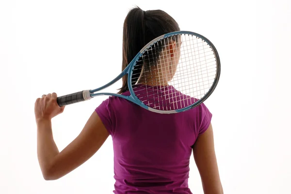 Giovane tennista in forma isolato su bianco — Foto Stock